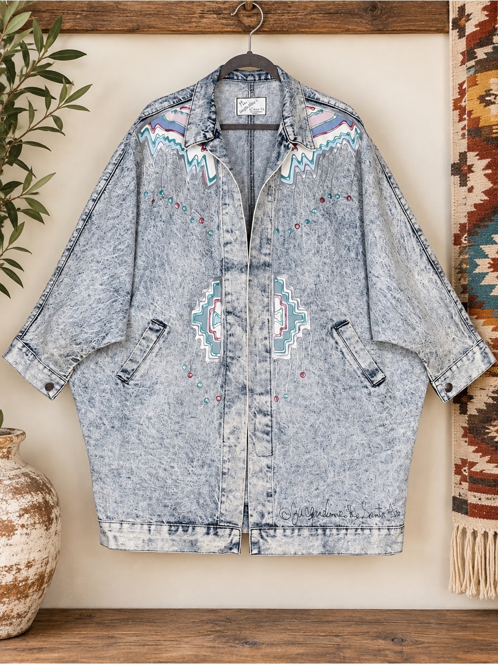 🤠 Vintage Jacqueline’s de Santa Fe XL Southwestern Wearable Art Denim Jacket